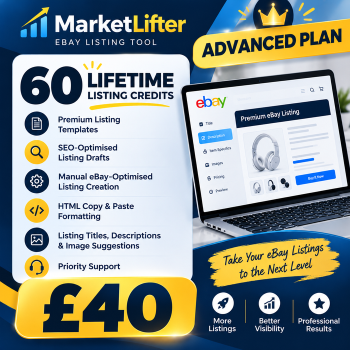 MarketLifter Advanced — 60 Lifetime Listing Credits | Digital product · No physical shipping